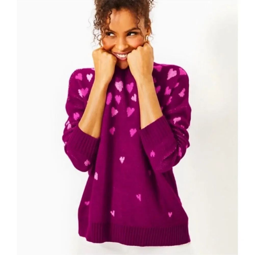 Lilly Pulitzer Elizabelle Sweater Mulberry Ombre Heart Jacquard Women’s Size S
